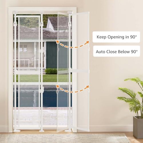 unipaws 75" High Transparent Clear Cat Safety Gate, No Drilling | Fit for 35"-38" Wide and 75"-98" Height Opening, Auto Closing, Stable 3 Support Pillars, Extra Tall for Doorway, Stairs