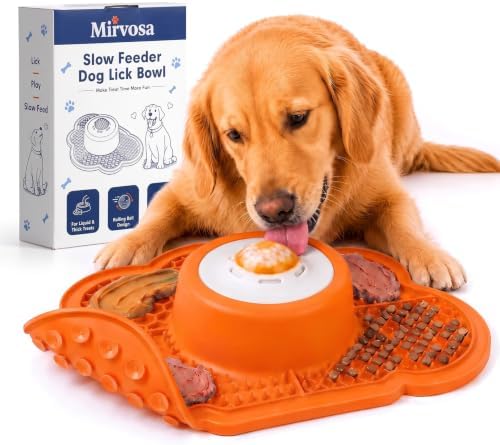 Anti-Slip Slow Feeder Dog Bowl and Lick Mat with Rolling Ball