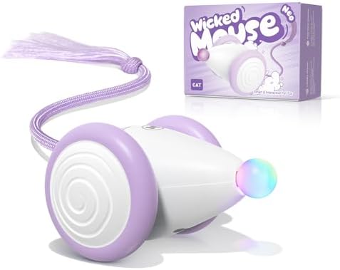 Interactive Cat Toys for Indoor Cats - Automatic Moving Kitten Toys, Wicked Mouse Neo Cat Toy with Tail & Lights, Pet Cat Supplies, Rechargeable Cat Toys for Bored Indoor Adult Cats, Purple