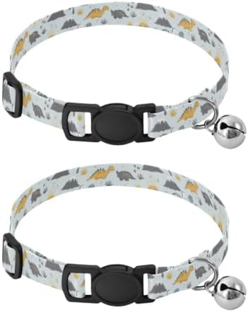 2 Pack Cats Collar Cute Cartoon Dinosaurs Kitten Collar with Bell, Adjustable 10.6 to 17.1 Inches
