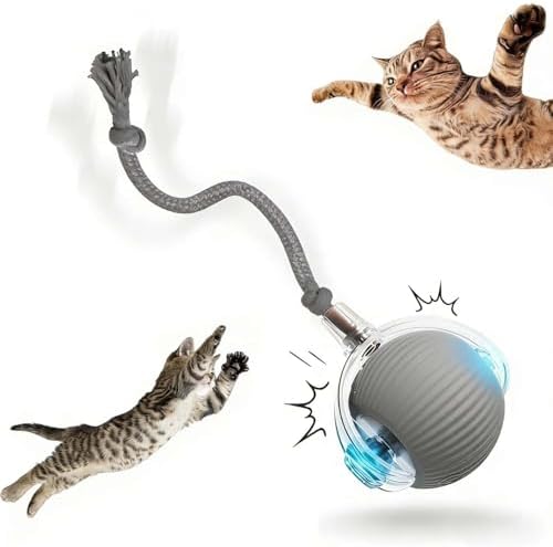 Interactive Rotating Cat Ball Toy, 360 Smart Rolling Ball Electric, Automatic Moving for Cats & Kittens (Grey)