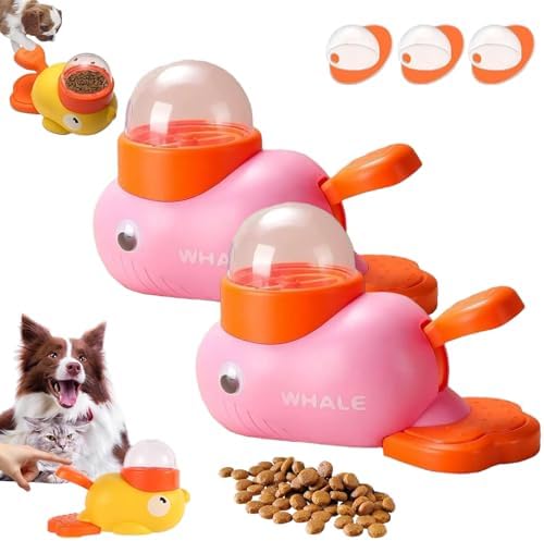 Cat Treat Slot Machine, Duck Cat Treat Dispenser, Pet Dog Slow Puzzle Feeder, for Dogs & Cats, Interactive Slow Feeder Toy (2pcs-Pink)