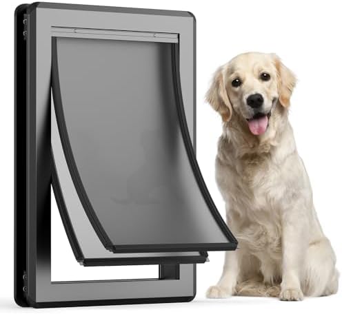 Large Dog Door for for Interior/Exterior Doors, Aluminum Frame | Full Seal-Flaps, for Interior and Exterior Doors, Energy-Efficient Insulated Doggy Door, Extreme Weather, Sliding Lock Panel