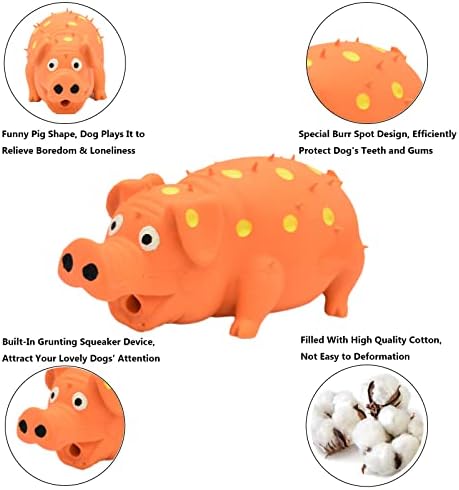 Pig Squeaky Dog Toy, 2 PCS Interactive Rubber Dog Chew Toy - Durable Latex Spot Grunting Pig Toys that Oink for Small Medium Large Dogs (Orange, Blue)