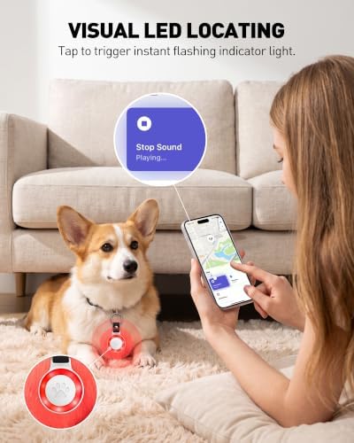 Pet Tracker for Dogs Cats, Location & LED Night Light Tag, No Monthly Fee | Compatible with iPhone, Compatible iOS, IPX7 Waterproof Collar Tag, 360-Day Battery, Paw Print Design, Lightweight 25g