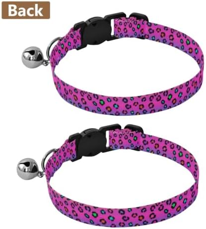 Colorful Leopard Spots Rainbow Gradient Breakaway Cat Collars with Bell 2 Pack Cat Collars Adjustable Length 10.6" to 17.1"