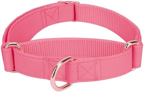 Soft Leather Martingale Dog Collar - Adjustable Rose Gold Limited Slip Collars [Easy to Clean], Stylish Durable Heavy Duty Nylon No Pull Training Collar for Small Medium Large Dogs L Hot Pink