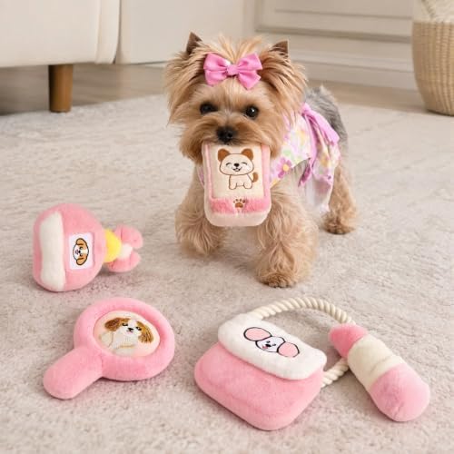 Girl Dog Toys for Small Dogs - 5-Pack with 4 Squeaky Toys and Crinkle Purse