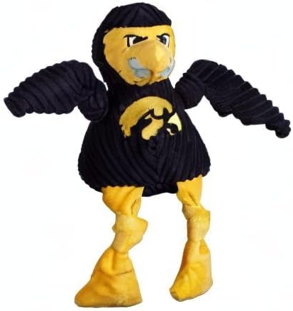 HuggleHounds Plush College Mascot Corduroy Durable Squeaky Knottie, Dog Toy, Great Dog Toys For Aggressive Chewers, University of Iowa Herky the Hawk, Large