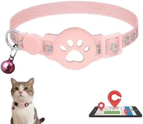 GPS Tracker Collar for Dogs/Cats, Rejustable Tractive GPS Cat Tracker with Real-Time Location, Fit for iOS and Android, Pet Tracker for Safety of Pets' Outdoor Activities (Pink White)