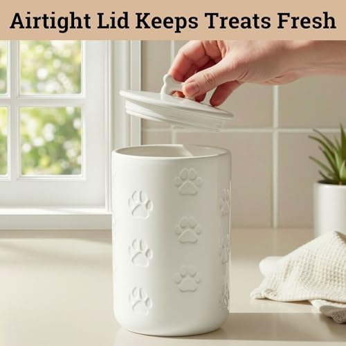 Dog Treat Container Airtight, 5"W x 9"H, Ceramic 7 Cups Big Treats Canister
