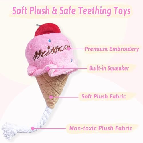 Small Dog Toys, Cute Pink Plush Dog Toy Set, Dog Squeaky Toys, Durable Dog Stuffed Toys & Dog Chew Toys for Puppies and Small Dogs