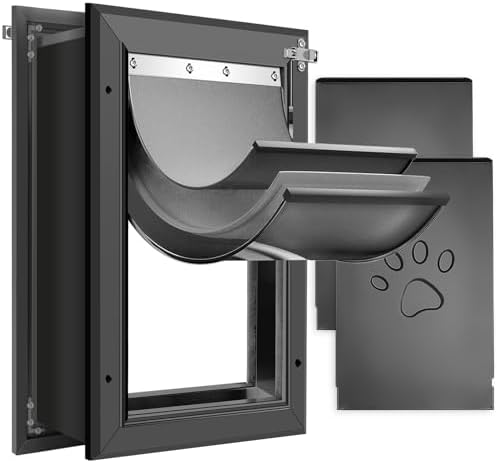 [Petoasis] 3-Flaps Heavy-Duty Dog Door for Wall,Rustproof Aluminum Frame | Energy-Efficient,Thick Flaps Block Wind Snow Rain Intrusion in Extreme Weather (Black, XLarge for Wall)