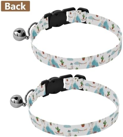 2 Pack Pet Collar Llamas Colorful Hats Dog Bell Collar, Adjustable Length 10.6" to 17.1"