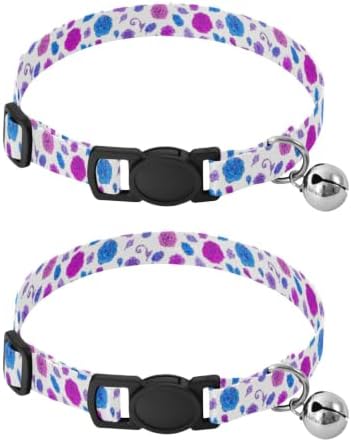 Roses Flowers White Pet Collars for Cats, 2 Pack Decorative Pet Collar with Bell