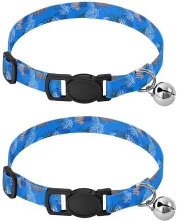 Tropical Leaf Flowers Puppy Collar with Bell 2 Pack Dog Collar Adjustable 10.6 to 17.1 Inches