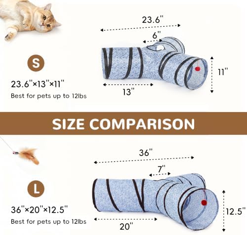 Tempcore Cat Tunnel, 3-Way Collapsible Toy, Large Size Blue Coin