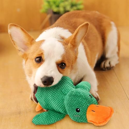Squeaky Plush Duck Dog Toy for Aggressive Chewer with Built-in Sound，Blue