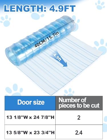 MEWTOGO 15.7 in x 4.9 ft Dog Door Replacement Flaps - Safe Plastic Vinyl Strip for DIY Doghouse Entry Door or Cat Door, Transparent Dog House Door Flap, Easy to Cut & Install | Easy to Install & Cut Transparent Vinyl Strip for Doggie/Doggy/Cat Entry Door