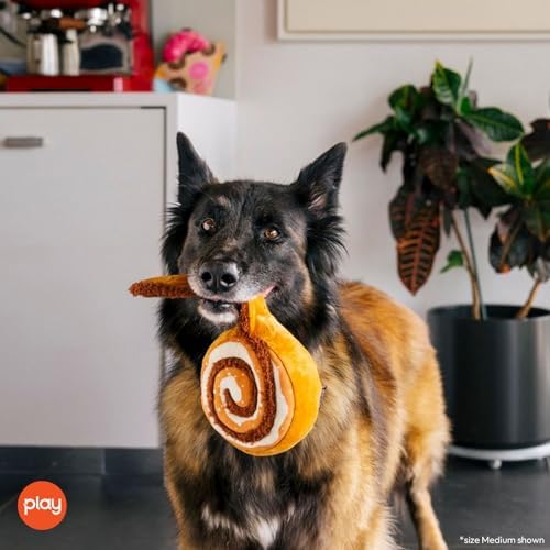 P.L.A.Y. Cute Plush Dog Toys - Coffee Shop Food Themed Durable Squeaker Chew Toy for Medium & Large Dogs - Machine Washable, Recycled Materials (Pup Cup Cafe Cinna-bone, Medium)
