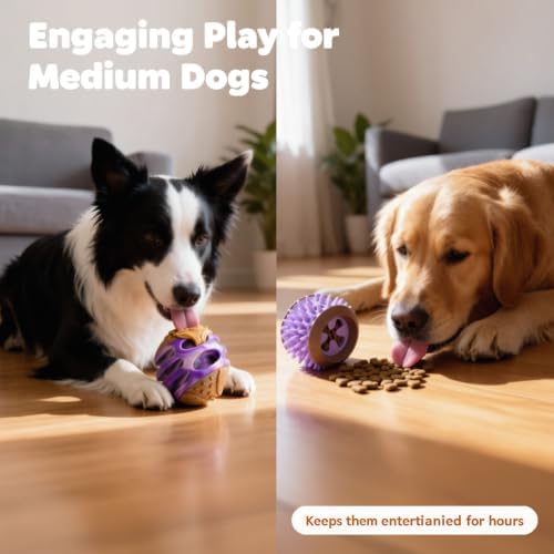 MECOOL 2PCS Durable Dog Chew Toys, Squeaky Chew Ball & Treat Dispensing Toy, Tough Nylon Ends & Natural Rubber for Aggressive Chewers, Interactive Puzzle Toys for All Breed Dogs,Bacon Flavored,Purple