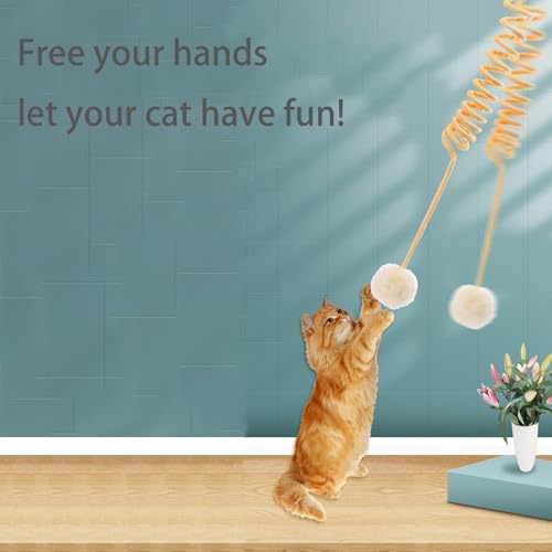 2pcs Hanging Plush Cat Toy Ball,Self-Play Hanging Stretchable Cat Spring with Bell,Hanging Cat Toy,Interactive Cat Toys for Indoor Cats Play Chase Exercise (Blue & Yellow)