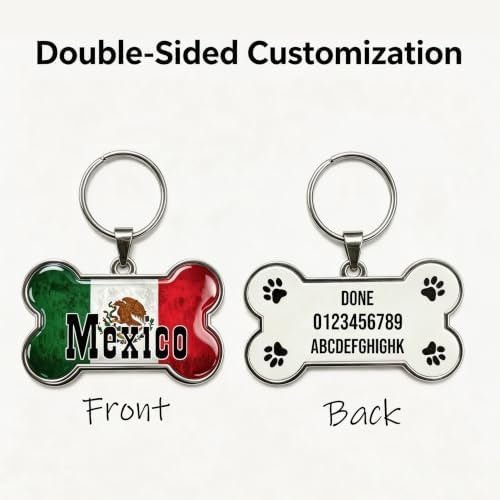 HSIAHOU Custom Pet ID Tags, Personalized Dog Tag Cat Tag (Mexico Flag)