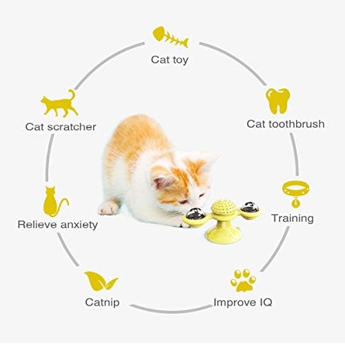 GBSYU Interactive Windmill Cat Toys with Catnip : Cat Toys for Indoor Cats Funny Kitten Toys with LED Light Ball Suction Cup‖Cat Nip Toy for Cat chew Exercise (Yellow)