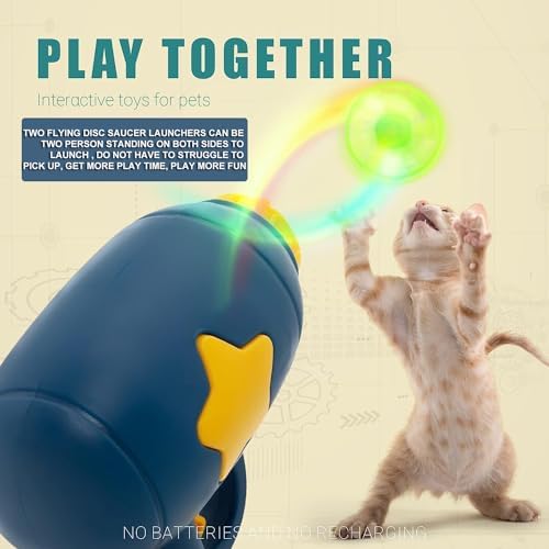 14 Pieces Cat Fetch Toys, Interactive Flying Cat Toy with 2 Light Up Spinning Tops, 10 Flying Propellers, Cat Kitten Tracks Interactive Toy for Training Hunting Chasing