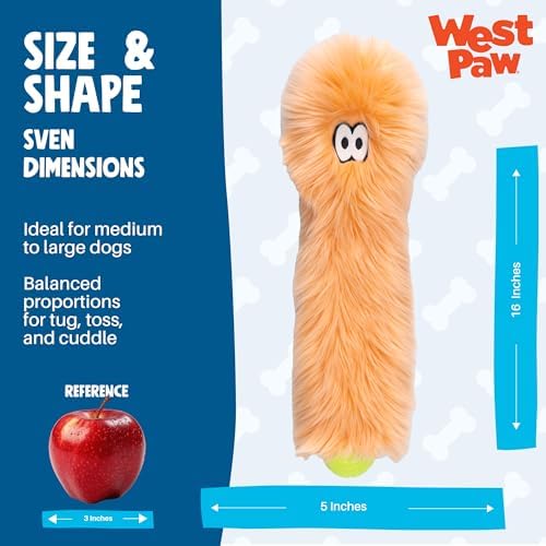 WEST PAW Rowdies Sven Durable Plush Dog Toy with HardyTex Reinforced Seams Squeaker - Soft Plush Exterior Hand Sewn by Skilled Artisans and Made in USA for Dogs - Melon