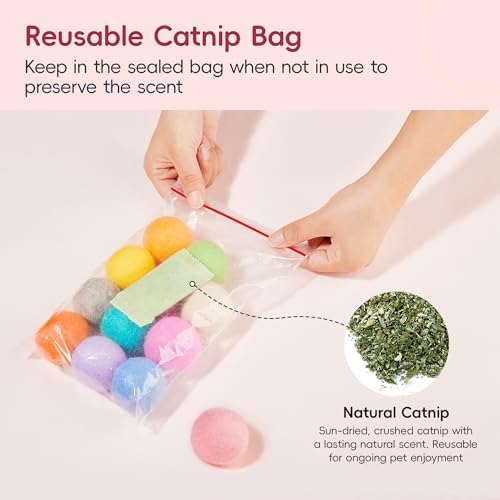 Potaroma 12 Pcs Quiet Play Felt Cat Ball Toys with Catnip Inside