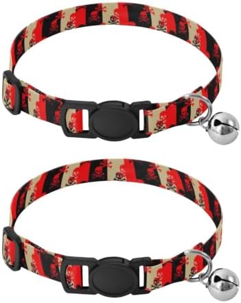 Stripes Skulls Crossbones Lightweight Small Dog Collar, 2 Pack Bell Collar for Small Dogs