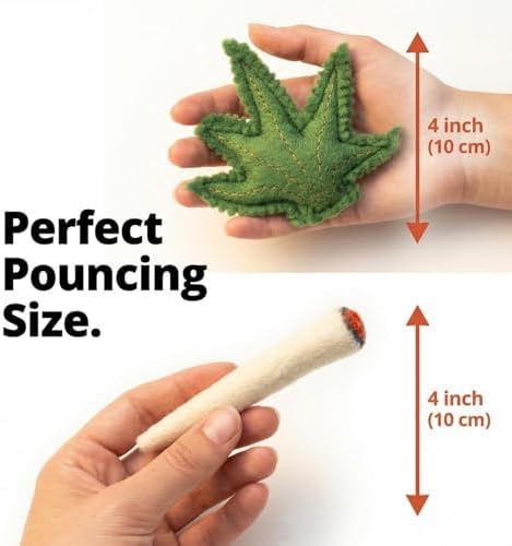 Glaciart One Catnip Joint & Leaf Cat Toy Set | Crack for Funny Kittens, Stimulating Toys for Boredom, Exercise & Play | Filled w/Organic Catnip to Excite/Calm Kitty | Organic Idea