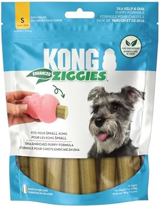 KONG Puppy Ziggies Dog Treats 2 Pack (Small, Enhanced)- Teeth Cleaning Dog Treats for Puppies, Long-Lasting Chews, Works Classic Rubber Toys
