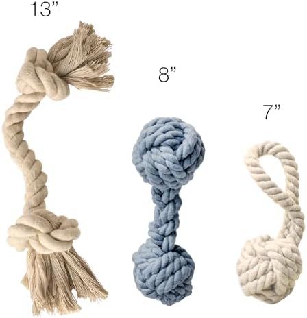 Pet Passion Brady The Rope Tug Toy 3-Pack Organic Cotton Dog Rope Pull Toys for All Pet Breeds, Sandy Chic, One Size