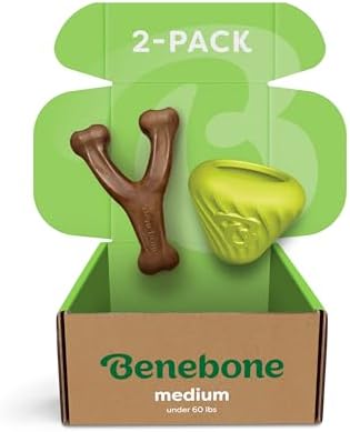 Benebone Dog Toy Bundle – Medium Wishbone Chew (Real Bacon) + Natural Rubber Cone Treat Dispenser – Durable, Made in USA, Great for Aggressive Chewers & Mealtime Enrichment