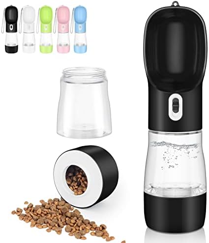 Portable Dog Water Bottle with Food Container Dishwasher Safe-Black