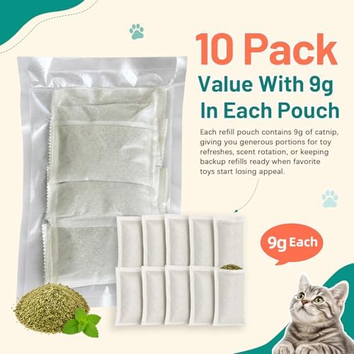 10 Pack Large 9g Catnip Refill Pouches for Cat Toys