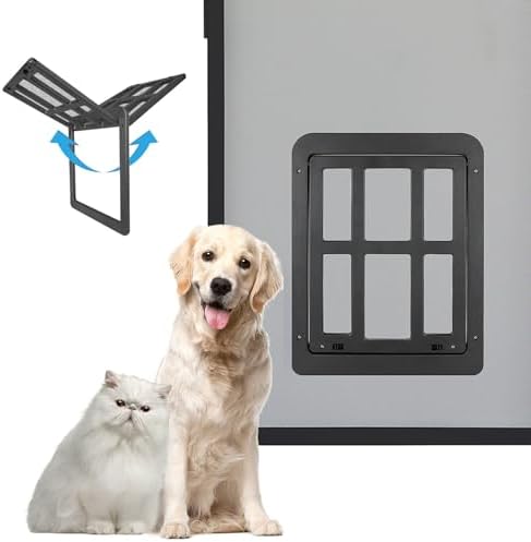 Namsan Dog Door for Screen Door, Passage 11.2 x 14.4 inches, Doggy Door for Sliding Door, Pet Screen Window, Magnetic Flap Auto Closing, Screen Door with Doggie Door Built in, Lockable, Black