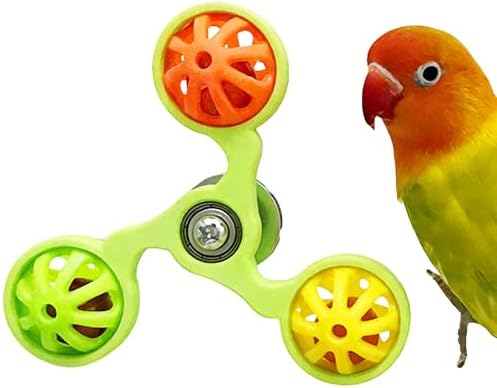 Spinning Bird-Toys Bird Cage Toys & Bird Perch Parrot-Parakeet Budgie Cockatiel Conure Macaw Chicken Parrot Enrichment Cage Accessories Small Animal Chewing Toy (Green Spinner Bell)