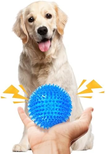 6 Pack 3.5” Squeaky Dog Balls for Large and Medium Dogs, Spiky Balls for Teething Puppies