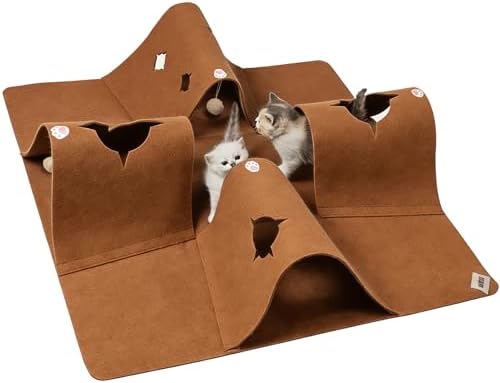 35.4" Cat Tunnels for Indoor Cats, Multi-Entrance Cat Toys, Brown