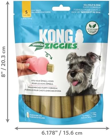 KONG Puppy Ziggies Dog Treats 2 Pack (Small, Enhanced)- Teeth Cleaning Dog Treats for Puppies, Long-Lasting Chews, Works Classic Rubber Toys