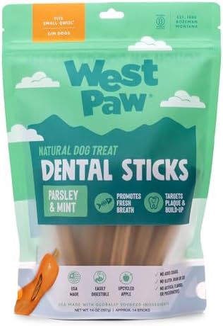 WEST PAW Dental Sticks Durable Dog Chew for Interactive Play, Clean Teeth and Fresh Breath - Safe Reliable and Long Lasting - 14 oz Bag for Small Dogs