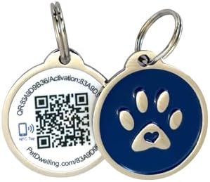 Pet Dwelling Smart QR + NFC Pet ID Tags for Dogs – Durable & Waterproof – Smart Pet Tags with AI-Powered Instant Scan Alerts & Free Online Profile (Blue Paw)