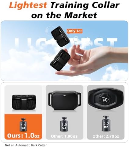 Ultra Compact Dog Shock Collar, Lightest Dog Training Collar with Remote for Small Dogs 5-30lbs & Medium Dogs/Puppies, Waterproof, Rechargeable, 1300ft Range (Black&Small)