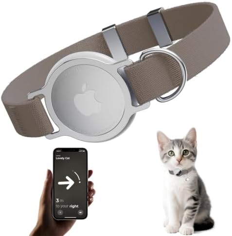 AirTag Cat Collar, Elastic Tracker Collar with Airtag Holder and Bell | Compatible with Apple Air Tag, Lightweight & Scratch Resistant, Adjustable Stepless GPS Pet Collar for Cats Kittens, Brown