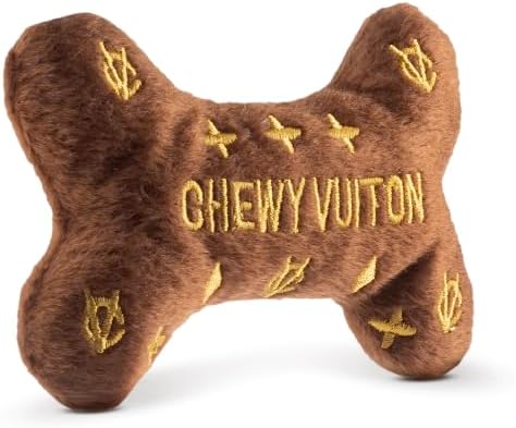 Dog Diggin Designs Chewy Vuiton Plush Dog Toy Bone | Luxury-Inspired Parody Designer Bone with Squeaker, Soft Plush Chew & Play Dog Toy – Prêt-à-Porter Play!