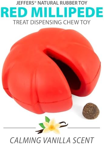 Jeffers Pet Natural Rubber Dog Chew Toy – Red Millipede, Large – Treat Dispensing, Vanilla Scent, Durable, Non-Toxic, Dishwasher Safe, Interactive Fetch & Tug Toy - Perfect for Training