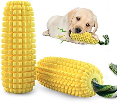 Dog Chew Toys for Aggressive Chewers Small Medium Large Breed, Interactive Corn Toys Puppy Toothbrush, Tough Teething Toy for Dogs (Yellow)